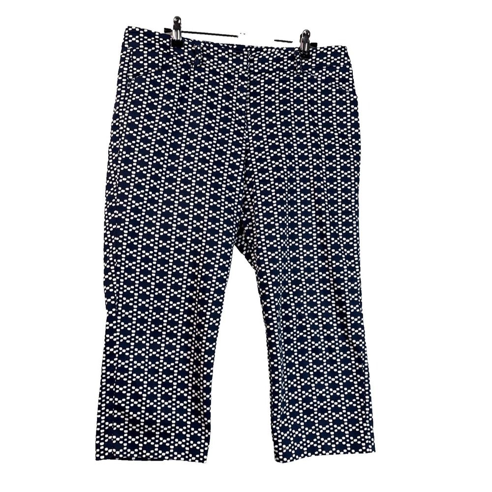 Zac & Rachel Geometric Pencil Pants 10 Navy Blue Stretch Casual‎ Crop 60s Mod